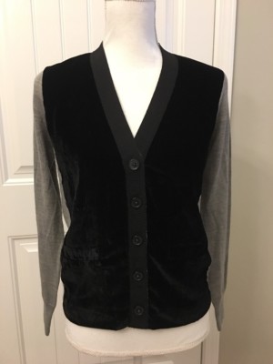 New J Crew Harlow Cardigan Sweater with Velvet Front Gray/Black Sz Xs H2642 