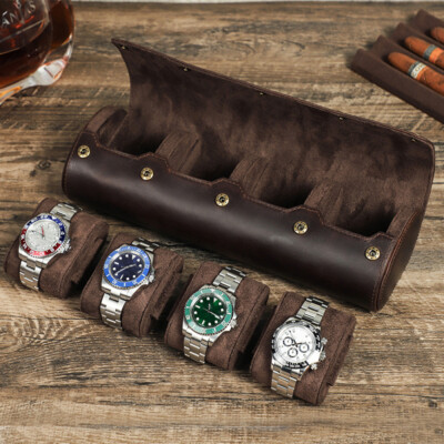 Slots Watch Roll Travel Box Genuine Leather Watch Jewelry