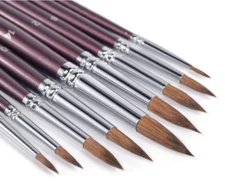 Fuumuui Sable Watercolor Brushes, 9pcs, Round Pointed, for Watercolor & Acrylic.