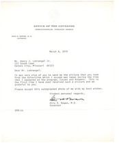 Otis Bowen Signed Letter 1978 Autographed Governor of Indiana