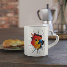 Parrot Mug - 3D Cracked Wall, Heart Handle, Colorful Bird 11oz Coffee Cup Gift