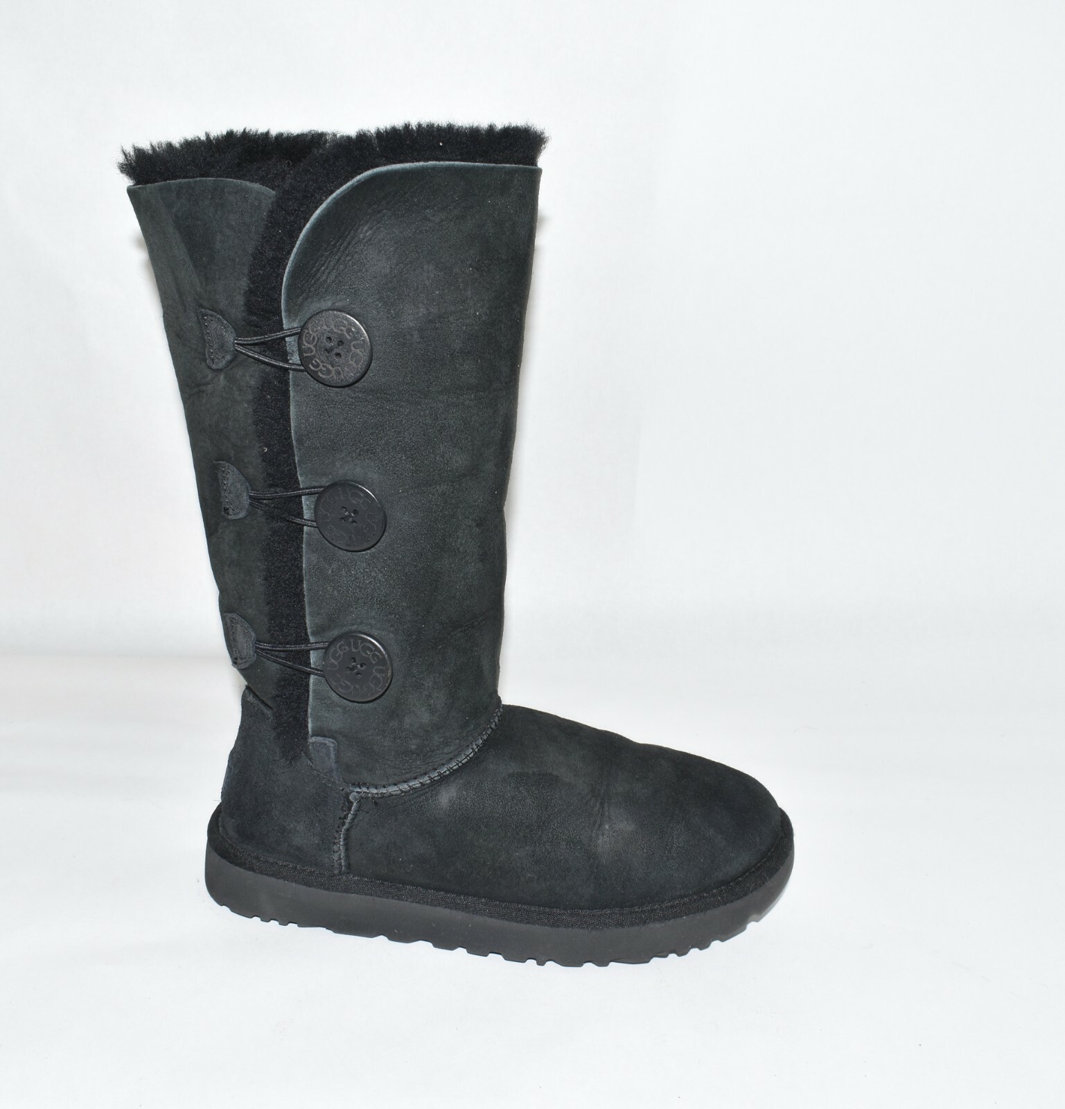 UGG Bailey Button Triplet II Genuine Shearling Boot Black Suede
