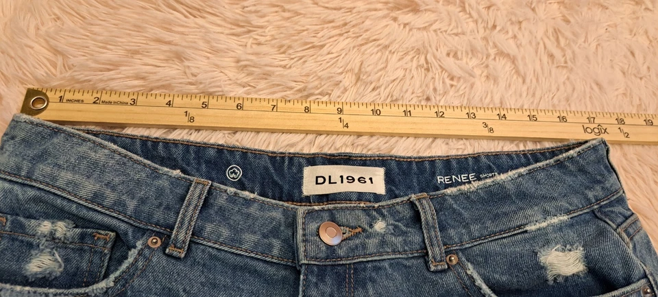 DL1961 женщин синий середины подъема ремень петля/карманы разорванный джинсовой ткани Renee шорты размер 29 - Изображение 2 из 4