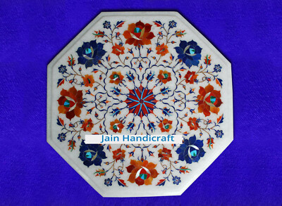 18'' White Marble Table Top Dining Coffee Flower Inlay Malachite Room Decor tb