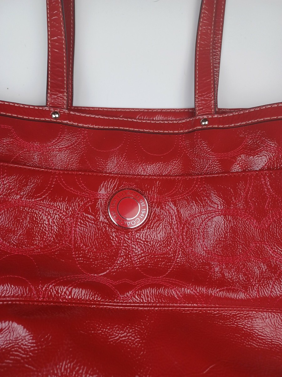 Coach Signature Patent Leather Shoulder Bag H1220- F19256 Handbag Purse  Tote Red