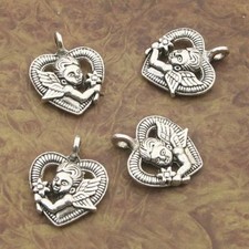 10pcs Tibetan Silver angel in heart charm pendants X0040