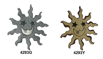Brown,Yellow,Grey Sun,Star & Moon w/Smile Face Embroidery Iron On Applique Patch