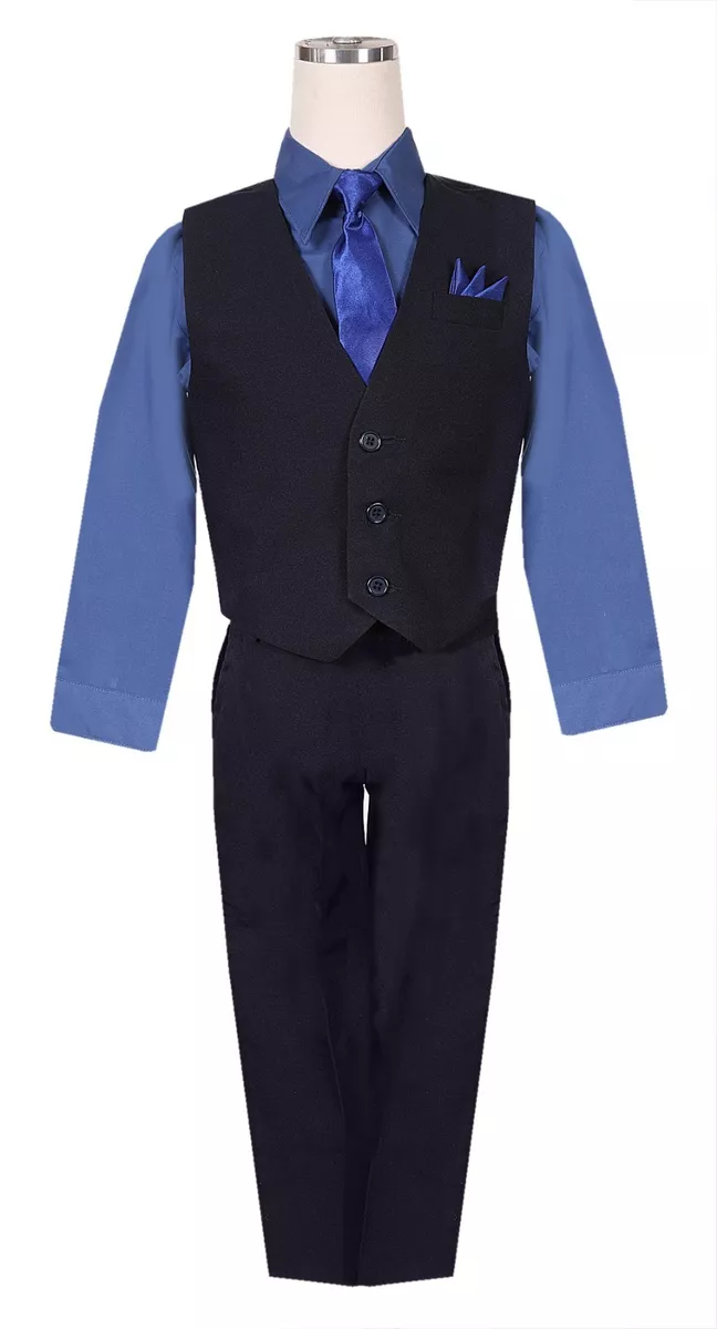 boys vest suit solid black and Royal Blue shirt 4 pcs Easter spring all size