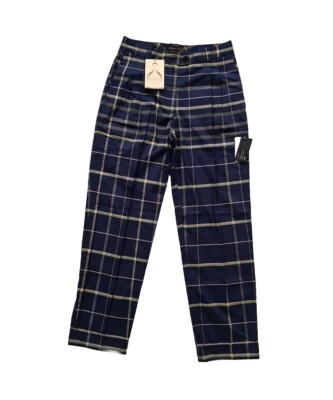 Stine Goya Laia 931 Tartan Tailoring Navy Pleated Cotton Trousers. Size Small.