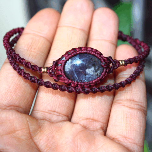 Handmade Natural Star Sapphire Gemstone Micro Macrame Cuff Boho Crystal Bracelet - Picture 4 of 11