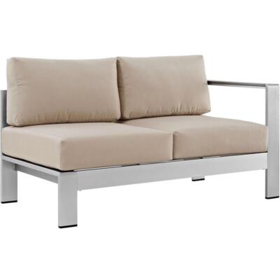 Modway Shore Fabric Aluminum Outdoor Right Arm Corner Loveseat in Silver/Beige