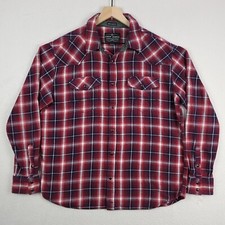 Cody James Flannel Shirt Mens Large Red Plaid Regular Fit Pearl Snap Western