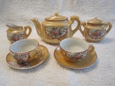    VINTAGE CHILD'S MINIATURE TEA SET 7 PIECE LUSTRE CERAMIC PORCELAIN JAPAN 3PT8