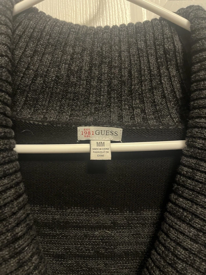 Suéter Guess Mujer Med Negro Gris Rayas Mantón Cuello Hebilla Detalle Algodón Foto 4 de 4