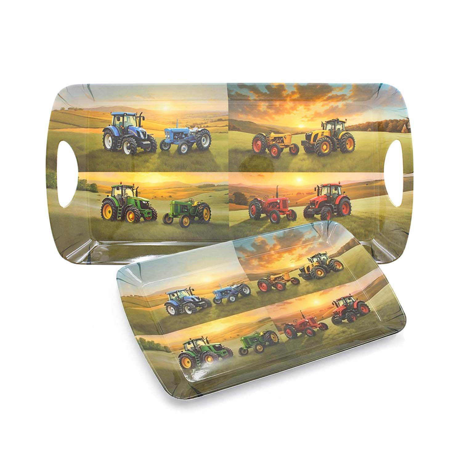 Serving Tray Small Medium Melamine Trays Vintage Tractors Serve Food Drinks 2Pcs