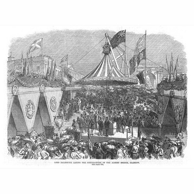 GLASGOW Grundsteinlegung der Albertbrücke - Antikdruck 1870