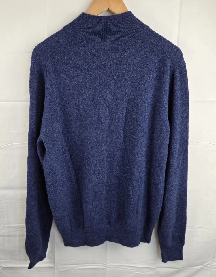 Suéter Bloomingdales Para Hombres Grande Azul Pullover 1/4 Cremallera Sólido 100% Cachemira Nuevo Foto 2 de 4