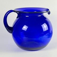 Hand-Blown Cobalt Blue Glass Footed Pitcher with Applied Handle — listing 6