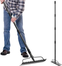 Adjustable Bow Rake Heavy Duty, Dual-Sided Steel Garden Rake Tool for Gathering 