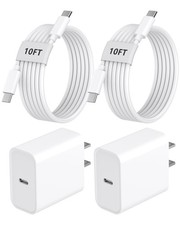 iPhone 18 17 16 Charger Fast Charging 20W USB C Block 10FT, White