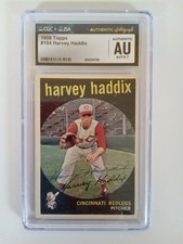 1959 Topps  #184 Harvey Haddix Signed CGC X JSA Authentic AU Auto 7 - Dk