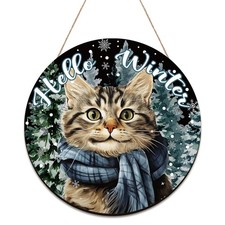 Hello Winter Welcome Door Sign Christmas Decor Wooden Multicolor