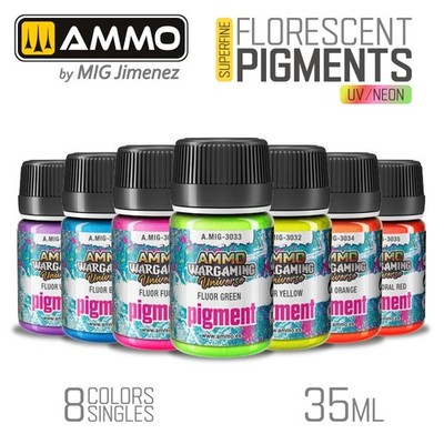 AMMO by Mig: NEON PIGMENTS - Florescent UV Pigment Powder - 35ml Singles