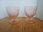 Pair Depression Glass Candy Dish Bottoms Goblets Pink Poinsettia Jeanette