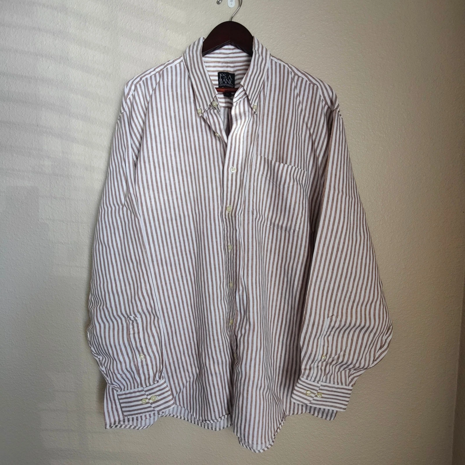 Jos A Bank Traveler's Collection 100% Linen Shirt XXL Striped Coastal Preppy