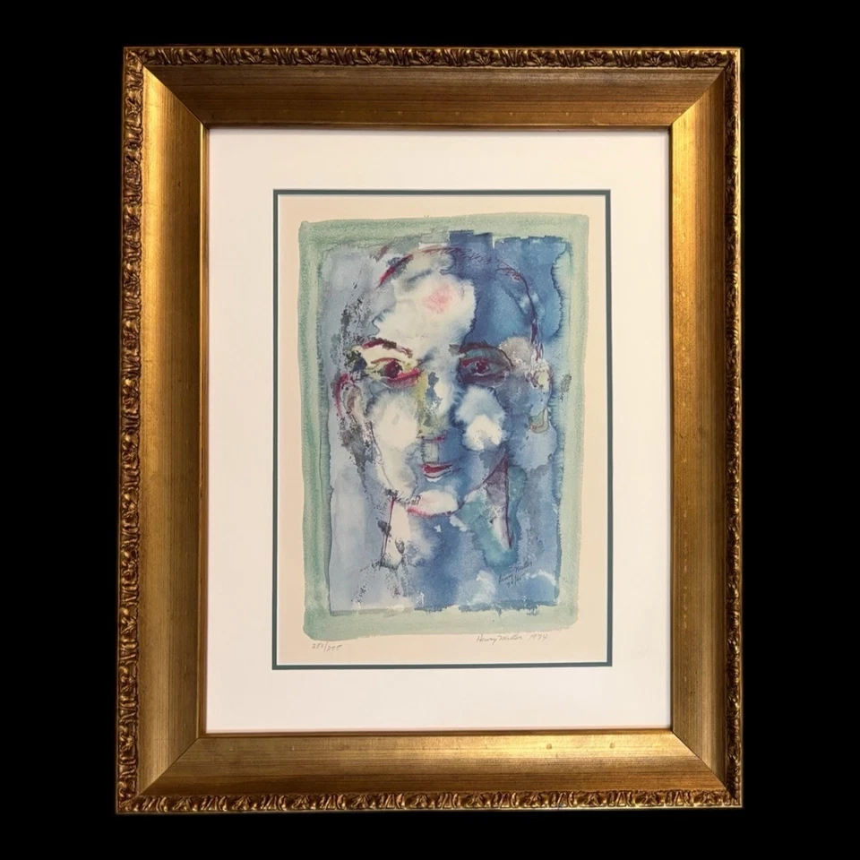 亨利·米勒“蓝脸”铅笔签名 250/275 号金色装饰框 — 第 3/4 张图片