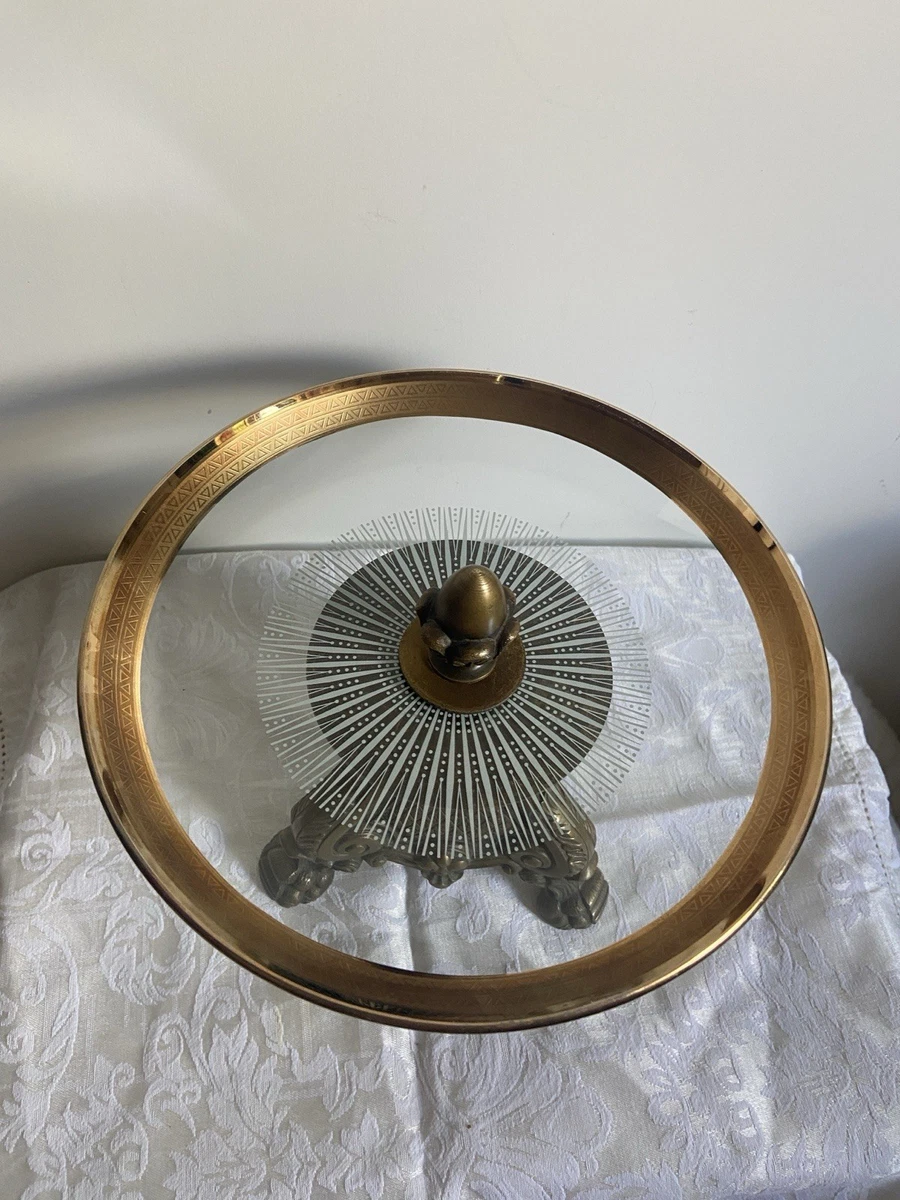 Tafelaufsatz Messing/ Bronze Glas H 17 B 22 Metallfuß Löwenpfoten-Füßen
