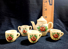 Mini Porcelain Tea Set Floral Teapot  Cups Decorative Miniature Display Vintage