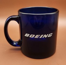 Rare Vintage Boeing Employee 5S Quality Assurance Cobalt Blue Glass Mug