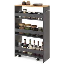 4-Tier Rolling Storage Cart 8" Slim Kitchen Cart on Wheels with Open Shelves