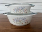 Vintage Pyrex England Blue Iris Casseroles w/ Lids  Made In England Set Of 2