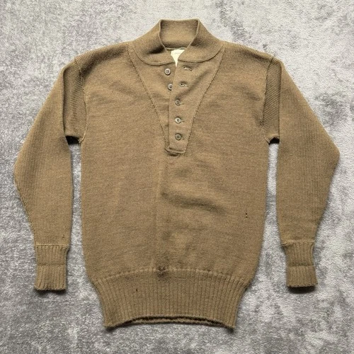 Vintage US Military Sweater Mens Large Henley OD Shade 3721 Vietnam Wool 1967