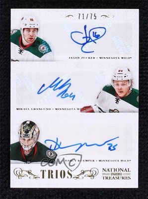 2013 Panini National Treasures Trios 71/75 Jason Zucker Mikael Granlund Auto 3b8