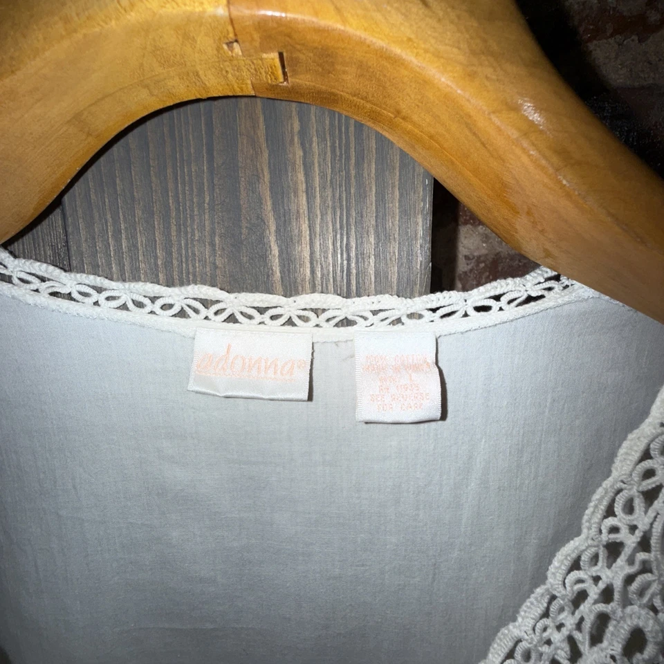 Adonna Nightgown Size L 💯 Ivory Cotton Ruffles Lace Embroidery Cottagecore - Image 3 of 4