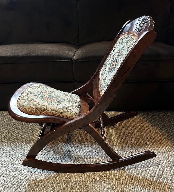VTG Victorian Folding Rocker Carved Wooden Rose Rocking Chair Floral ...