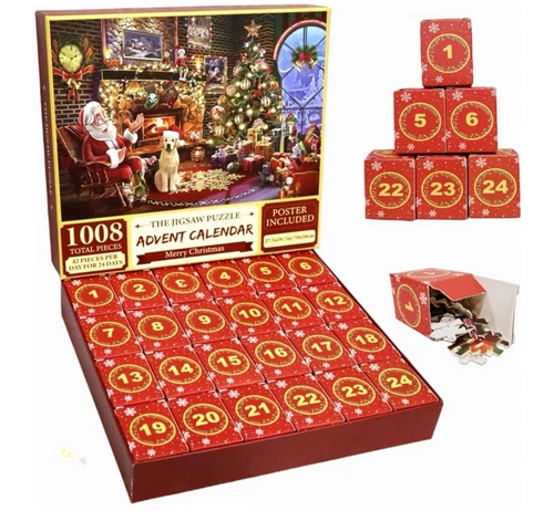 New Sealed Advent Calendar Christmas 24 Day 1008 Piece Jigsaw Puzzle 19.7x27.5"