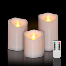 Outdoor Flameless Candles, Patented 3D Dual-LED, Set of 3 Slanted Resin Pilla...