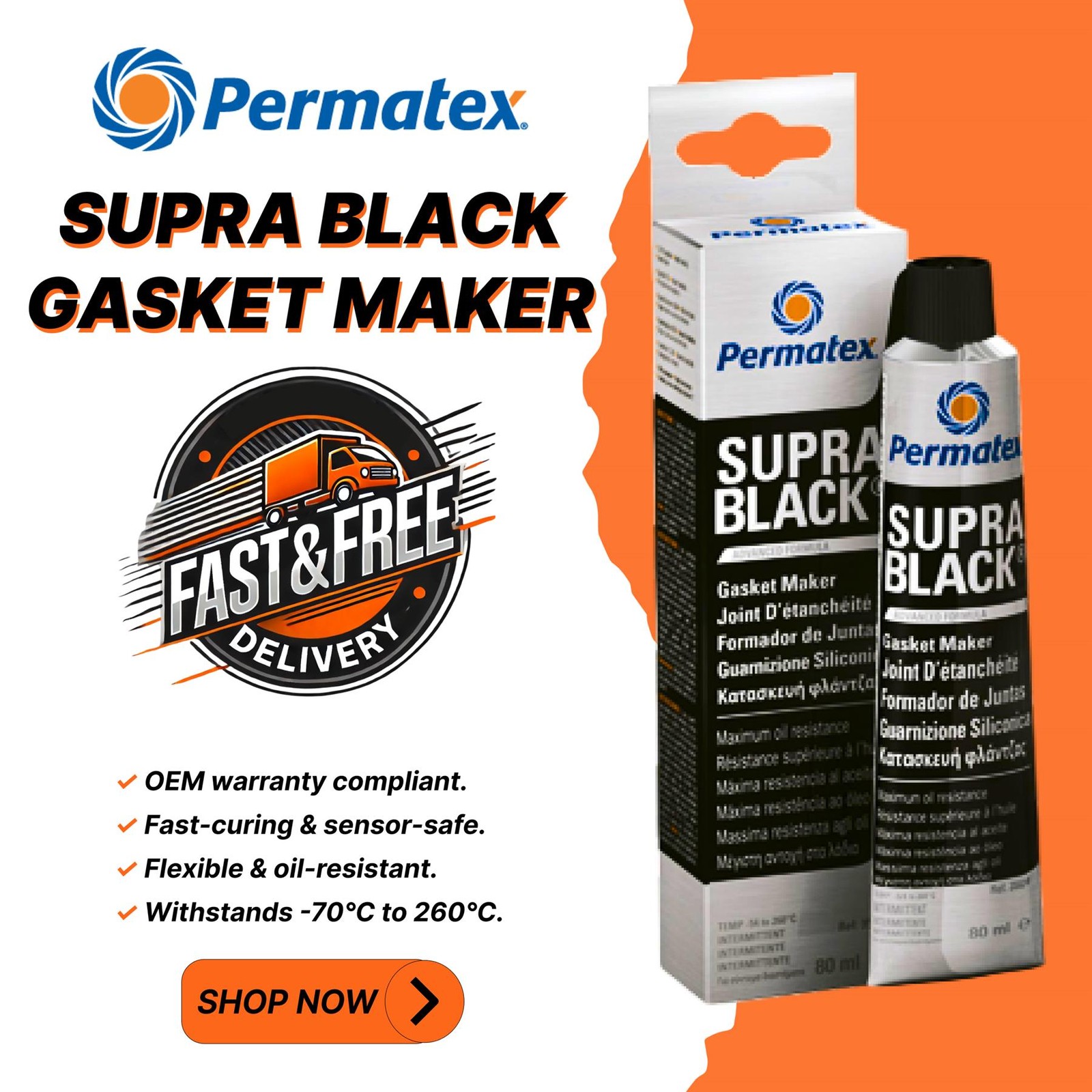 Permatex Supra Black Oil Resistant Adhesive  Gasket Maker 80ml
