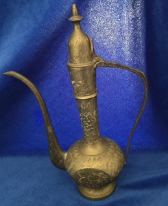 VINTAGE POT SURAHI MUGHAL AFTABA BRASS INDIAN DECORATIVE KASHMIRI COLLECTIBLES 