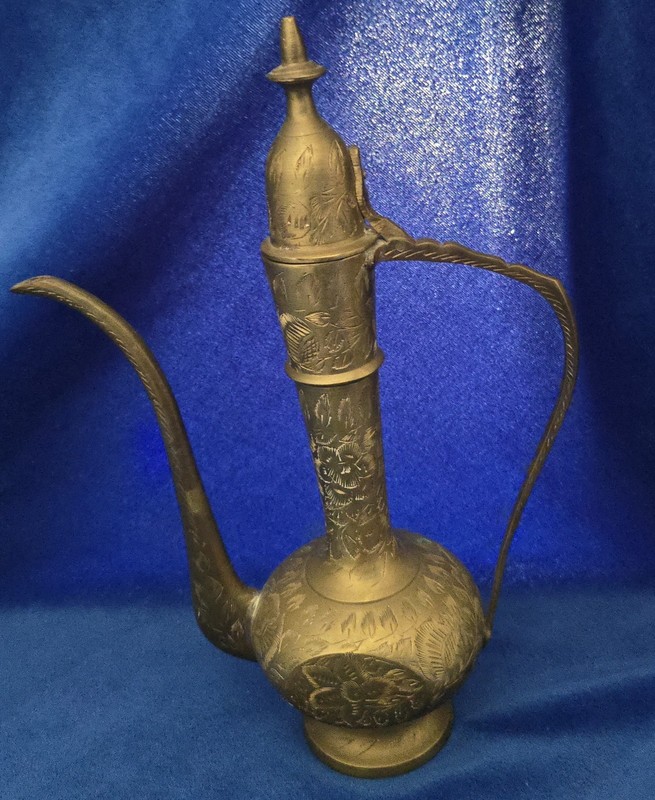 VINTAGE POT SURAHI MUGHAL AFTABA BRASS INDIAN DECORATIVE KASHMIRI COLLECTIBLES 