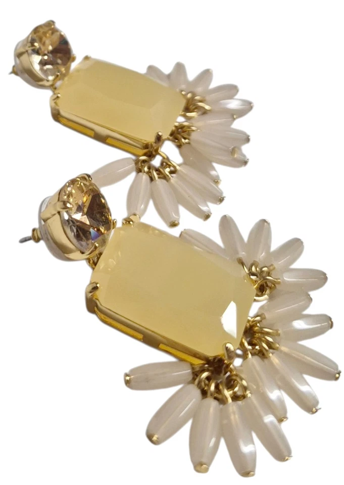 J.Crew Stone Fringe Statement Dangle Earrings Cream Multi Shiny Gold Plating  - Image 4 of 4