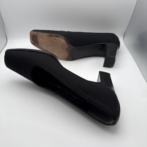 Classy Black Fabric Block Toe & Patten Leather Heel Stuart Weitzman 6.5B W Shoe - Picture 6 of 7