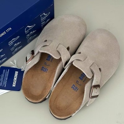 Birkenstock Boston Soft Footbed Suede Taupe Leather Unisex Shoes