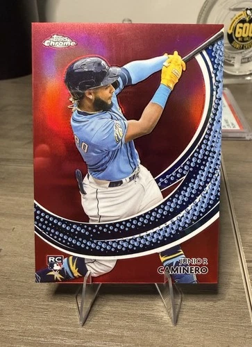 Junior Caminero 2024 Topps Chrome Rookie Strokes S-24 Red #/5