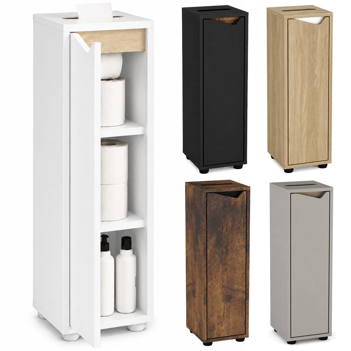 Gabinete de baño independiente delgado con soporte para rollos de papel puerta ondulada almacenamiento de inodoro