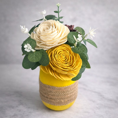 Sola Wood Rustic Rose Flower Centerpiece Yellow Mason Jar Arrangement Home Decor
